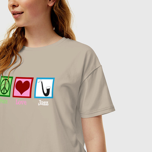 Женская футболка оверсайз Мир любовь джаз / Миндальный – фото 3