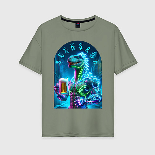 Женская футболка оверсайз Neon beersaur - ai art fantasy / Авокадо – фото 1