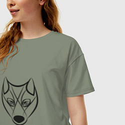 Футболка оверсайз женская Волк черный контур, цвет: авокадо — фото 2