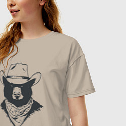 Футболка оверсайз женская Медведь ковбой, цвет: миндальный — фото 2