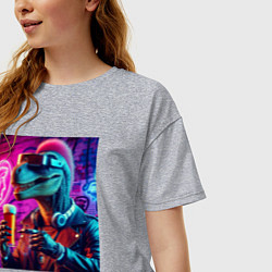 Футболка оверсайз женская Neon beersaur - neon glow, цвет: меланж — фото 2