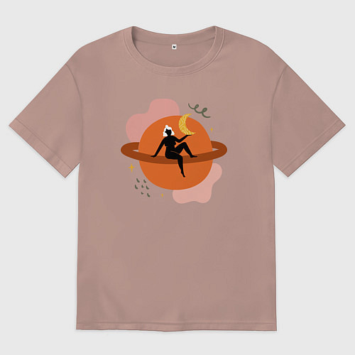 Женская футболка оверсайз Девушка на сатурне / Пыльно-розовый – фото 1