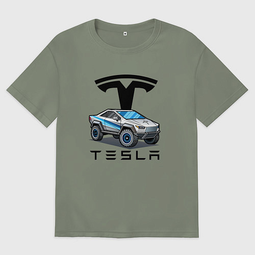 Женская футболка оверсайз Tesla сybertruck Elon Musk / Авокадо – фото 1