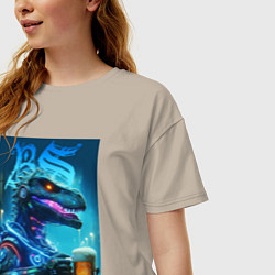 Футболка оверсайз женская Cyber beersaur with a mug of beer, цвет: миндальный — фото 2