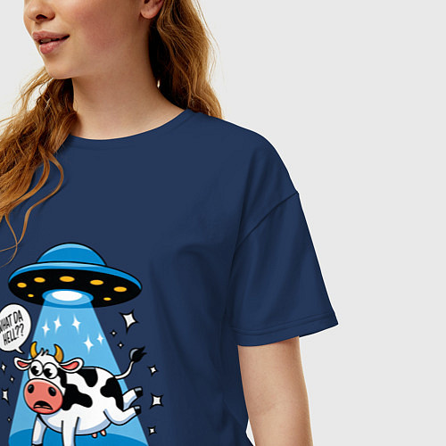 Женская футболка оверсайз НЛО и корова / Тёмно-синий – фото 3