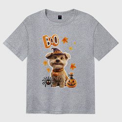 Футболка оверсайз женская Собака в костюме хеллоуин, цвет: меланж