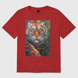 Женская футболка оверсайз Охотящийся тигр