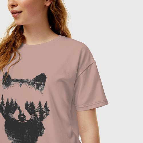 Женская футболка оверсайз Лицо енота из деревьев / Пыльно-розовый – фото 3