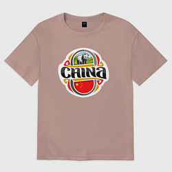 Футболка оверсайз женская China panda, цвет: пыльно-розовый