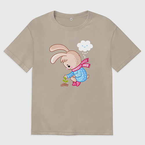 Женская футболка оверсайз Зайка посадил цветок / Миндальный – фото 1