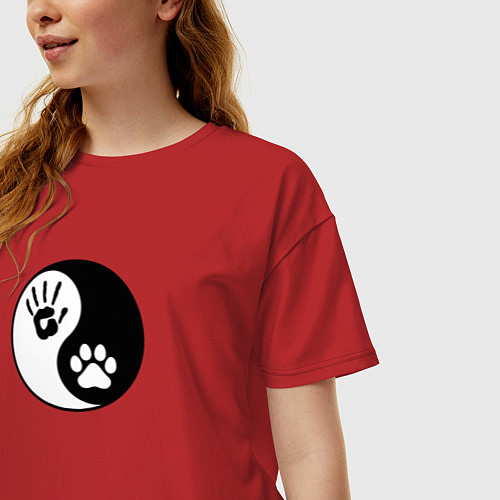 Женская футболка оверсайз Инь ян символ квадробика / Красный – фото 3