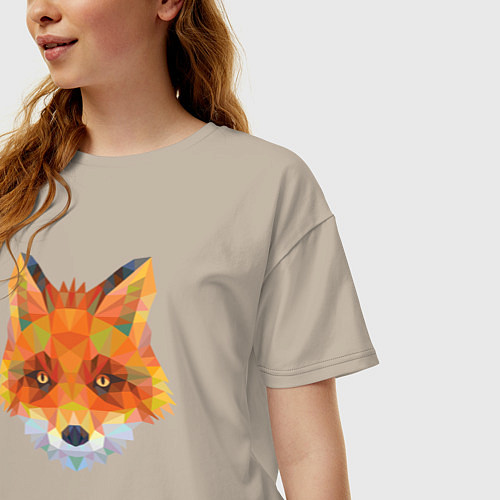 Женская футболка оверсайз Лисичка лоу поли / Миндальный – фото 3