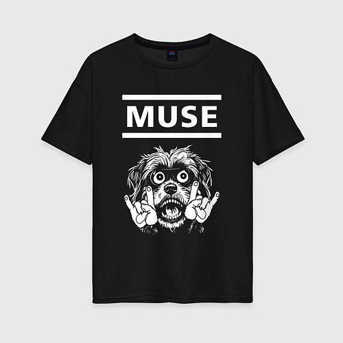 Женская футболка оверсайз Muse rock dog / Черный – фото 1