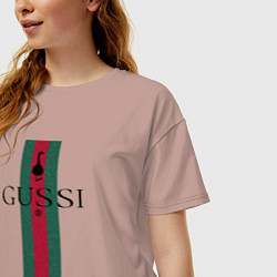 Футболка оверсайз женская Гусси - полосы, надпись, цвет: пыльно-розовый — фото 2