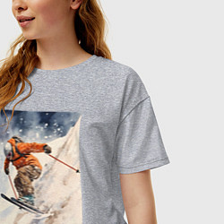 Футболка оверсайз женская Горные лыжи спортсмен, цвет: меланж — фото 2