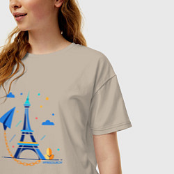 Футболка оверсайз женская Значок telegram и цепь, цвет: миндальный — фото 2