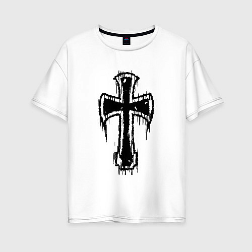 Женская футболка оверсайз Крест с подтеками / Белый – фото 1