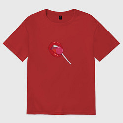 Футболка оверсайз женская Губки с чупа-чупсом, цвет: красный