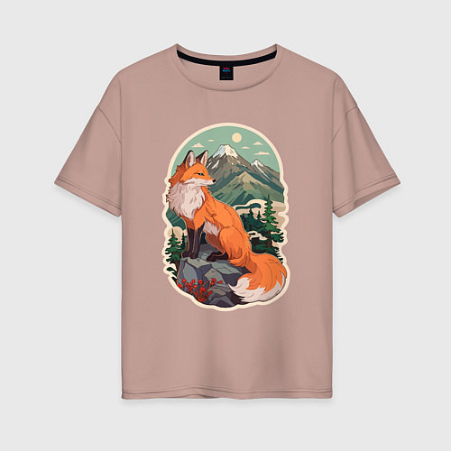 Женская футболка оверсайз Лиса и горы / Пыльно-розовый – фото 1