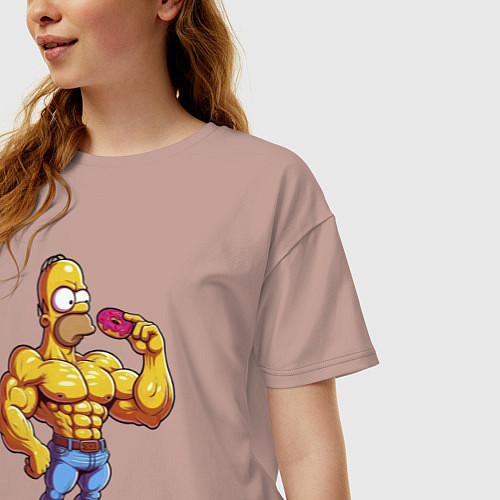 Женская футболка оверсайз Гомер культурист / Пыльно-розовый – фото 3