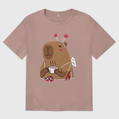 Женская футболка оверсайз Капибара с шоколадкой / Пыльно-розовый – фото 1