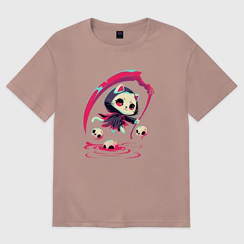 Женская футболка оверсайз Котик с косой / Пыльно-розовый – фото 1