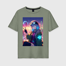 Футболка оверсайз женская Кибер Марин - коллаба, цвет: авокадо