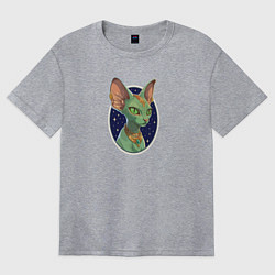 Женская футболка оверсайз Кот сфинкс на фоне звёздного неба