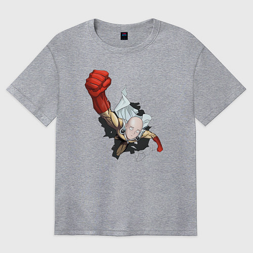 Женская футболка оверсайз Ванпанчмен Сайтама удар / Меланж – фото 1