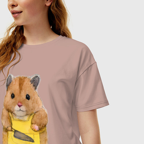 Женская футболка оверсайз Хомяк повар / Пыльно-розовый – фото 3