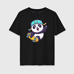 Футболка оверсайз женская Skater panda, цвет: черный