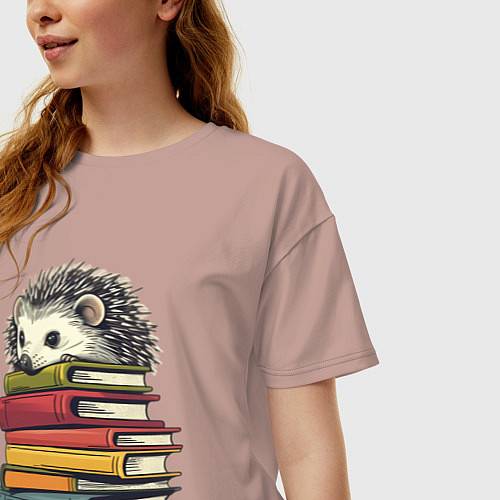 Женская футболка оверсайз Ёжик на книгах / Пыльно-розовый – фото 3