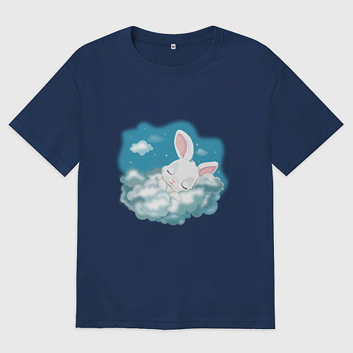 Женская футболка оверсайз Зайчик спит на облаках / Тёмно-синий – фото 1