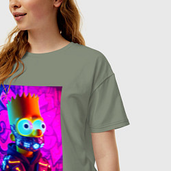 Футболка оверсайз женская Барт Симпсон в респираторе - неоновое свечение, цвет: авокадо — фото 2
