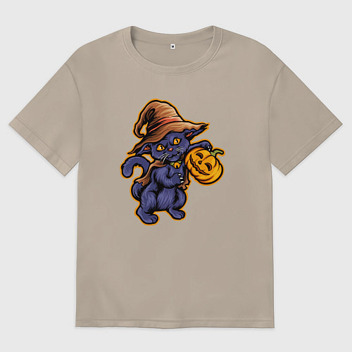 Женская футболка оверсайз Кошка ведьмочка / Миндальный – фото 1