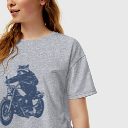 Футболка оверсайз женская Енот байкер на мотоцикле на чоппере, цвет: меланж — фото 2
