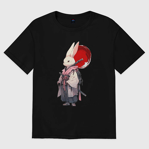 Женская футболка оверсайз Заяц ронин / Черный – фото 1