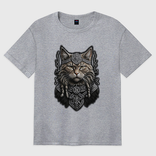 Женская футболка оверсайз Кот викинг / Меланж – фото 1