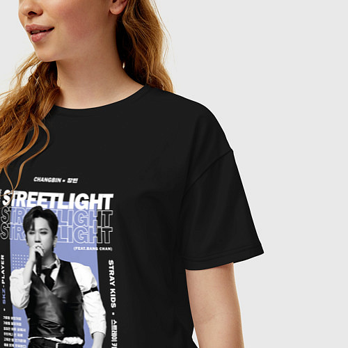 Женская футболка оверсайз Stray kids Changbin streetlight / Черный – фото 3