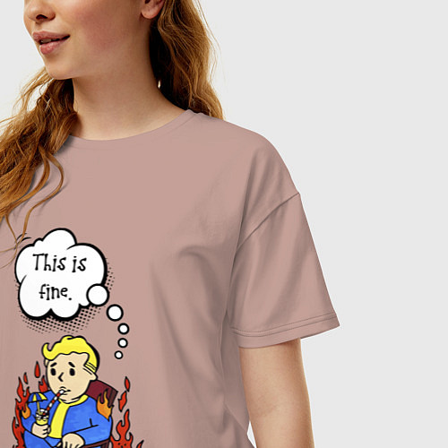 Женская футболка оверсайз Vault boy in the fire / Пыльно-розовый – фото 3