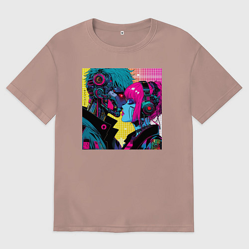 Женская футболка оверсайз Cyber love - pop art fantasy / Пыльно-розовый – фото 1