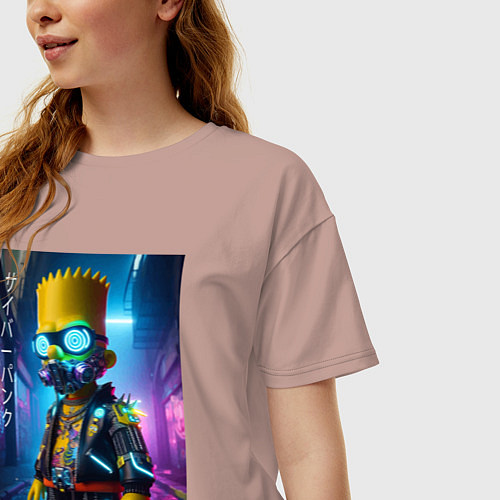 Женская футболка оверсайз Барт Симпсон в респираторе - нейроарт / Пыльно-розовый – фото 3