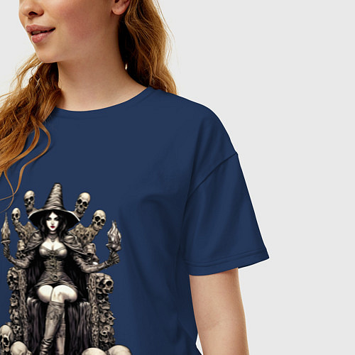 Женская футболка оверсайз Ведьма на троне / Тёмно-синий – фото 3