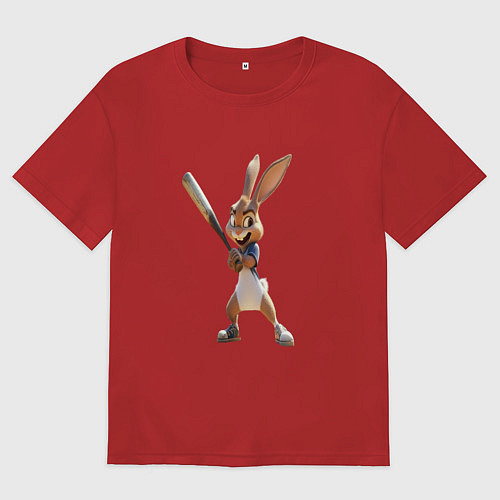 Женская футболка оверсайз Ушастый и бита / Красный – фото 1