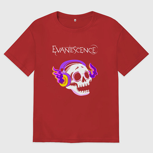 Женская футболка оверсайз Evanescence - неоновый череп / Красный – фото 1