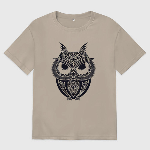 Женская футболка оверсайз Узорчатый филин / Миндальный – фото 1
