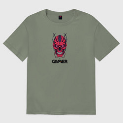 Женская футболка оверсайз Череп геймера красный