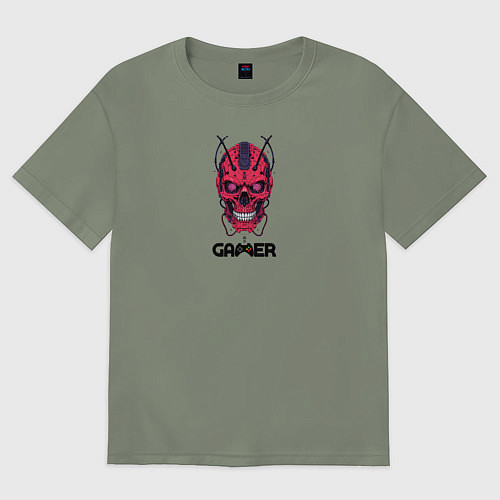 Женская футболка оверсайз Череп геймера красный / Авокадо – фото 1