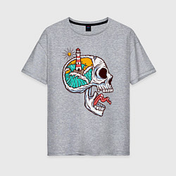 Футболка оверсайз женская Маяк в черепе, цвет: меланж