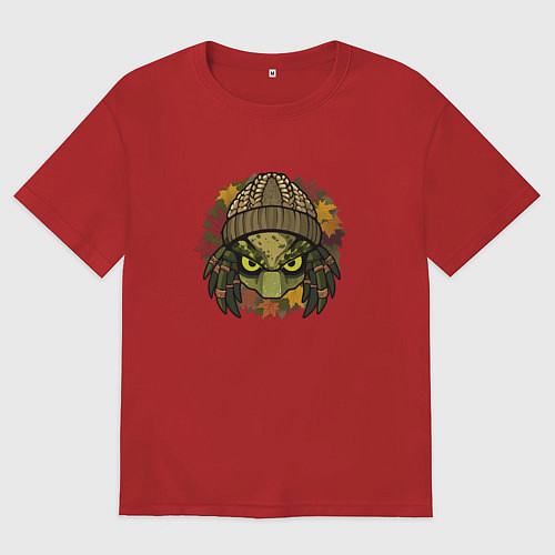 Женская футболка оверсайз Хищник в вязаной шапке / Красный – фото 1